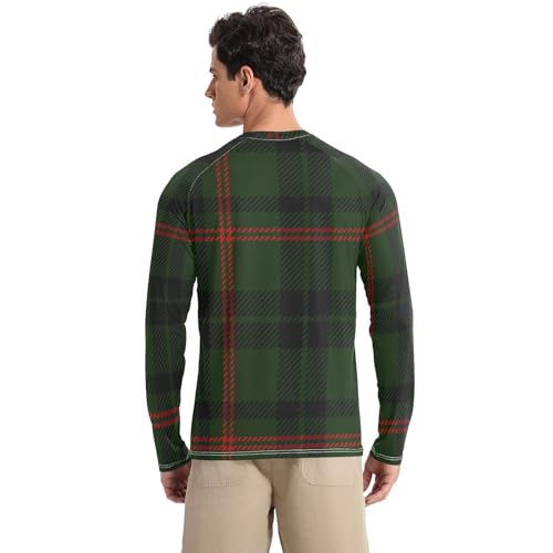 Black Green Red Plaid Men's UPF 50+ Swim Shirts Comfortable Loose Rash Guard Long Sleeve Outdoors2