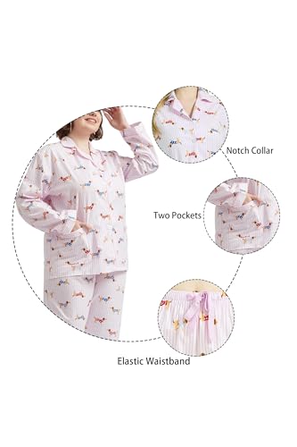 Image of GLOBAL Women Cotton Pajamas Long Sleeve PJs Button Down Sleepwear S-3XL