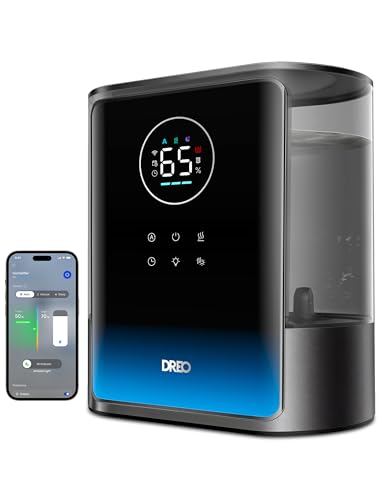 DREO 8L Smart Humidifiers for Bedroom 600ft², 80H Runtime Warm&Cool Supersized Mist Humidifier for Large Room Indoor, Quiet Whole House humidifier for Baby, Plants, with Alexa/Google, Black, HM717S