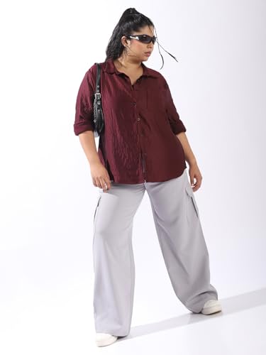 Image of High Star Women Plus Size Boxy Fit Spread Collar Long Sleeves Shirt
