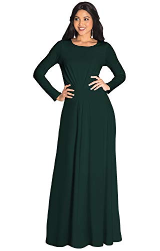 KOH KOH Plus Size Womens Long Full Sleeve Sleeves Flowy Empire Waist Fall Winter Modest Formal Floor Length Abaya Muslim Gown Gowns Maxi Dress Dresses, Emerald Green XL 14-16
