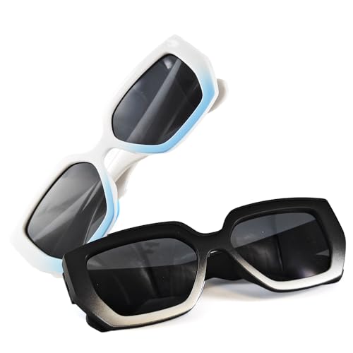 2 Bulk Narrow Rectangle Kids Sunglasses for Little Girls Boys, Toddler Shades with Lightweight Frame