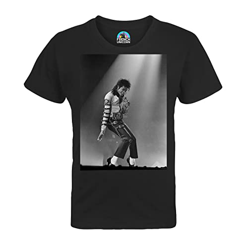 French Unicorn T-Shirt für Kinder, Unisex, Michael Jackson, Foto, Concert, Schwarz und Weiß, Sänger, Pop Star Celebrite, Schwarz , 6 Jahre