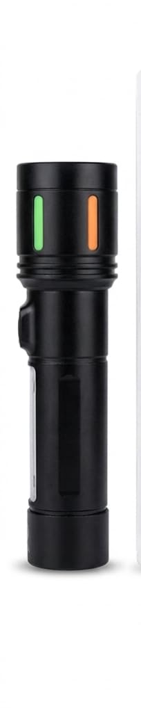 Tactical LED Flashlight, Compact Zoomable Torch, Black | Green & Orange Indicator, Zoomable Focus, Anti-Slip Grip, Keychain Loop, Compact Design-image-7