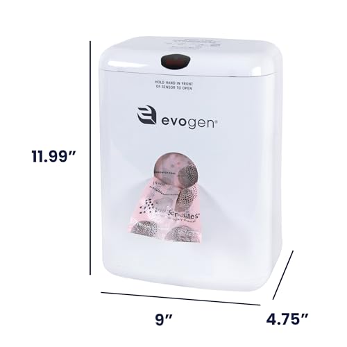 Image of Evogen No-Touch Combination Receptacle White EVNT-CWR for Menstrual Product Disposal, Hands-Free, Sanitary, Built-in Bag Dispenser, Odor Control, Battery Operated