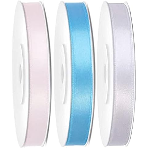 Set of 75 Metres Soft Satin Ribbons Light Blue Powder Pink White 6 mm Ribbon Satin Ribbon Decorative Ribbon Gift Ribbon Organza Ribbon Fabric Ribbon Powder Pink/Light Blue/White Cover