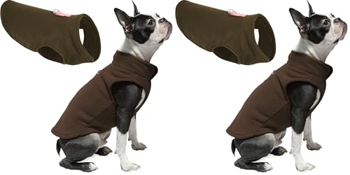 Image of Gooby Fleece Vest Dog Sweater - Brown, X-Small - Warm Pullover Fleece Dog Jacket with O-Ring Leash - Winter Small Dog Sweater Coat - Cold Weather Dog Clothes for Small Dogs Boy or Girl (Pack of 2)