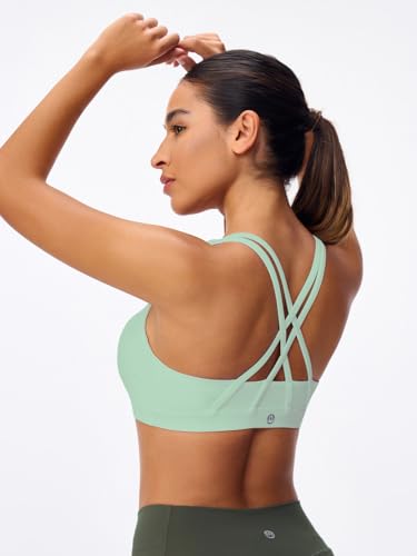 Image of Women's Strappy Sports Bras Light Compression Crop Criss Cross Back Padded Workout Yoga Bra Supportive U Neckline