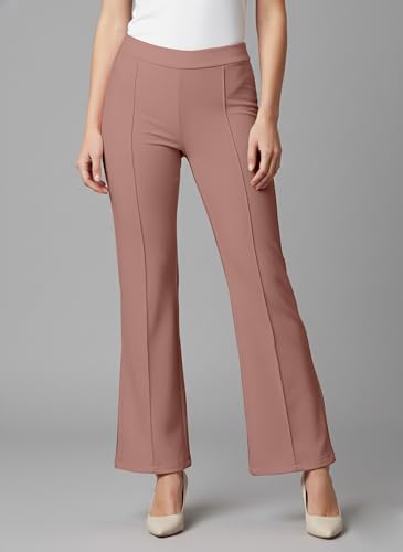 Image of Mehrang Cotton Blend Bootcut Parallel Trouser Pants for Women Regular Fit, Bellbottom Straight Pants for Womens