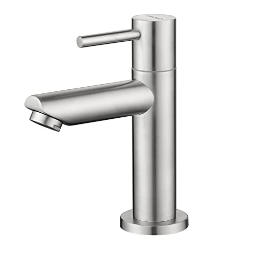 CECIPA Robinet Lavabo Eau Froide avec Flexible Raccordement, Robinet Lave Main Eau Froide Uniquement avec Bec Hauteur 93.4 mm, Robinetterie Pour WC et Salle de...