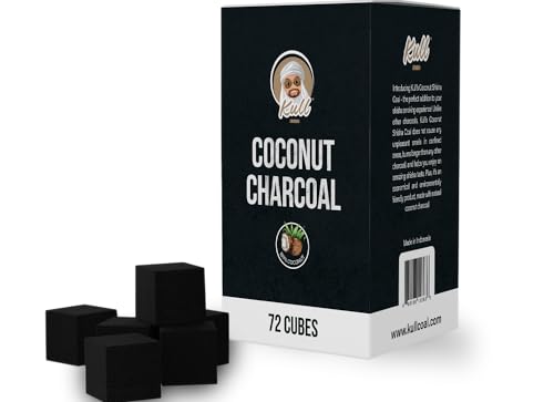 KULL Shisha Coal 1Kg 25mm Cubes Coconut Charcoal 72 Pieces Charcoal BBQ Hookah Accessories with 100min Burning Time Low Ash Content