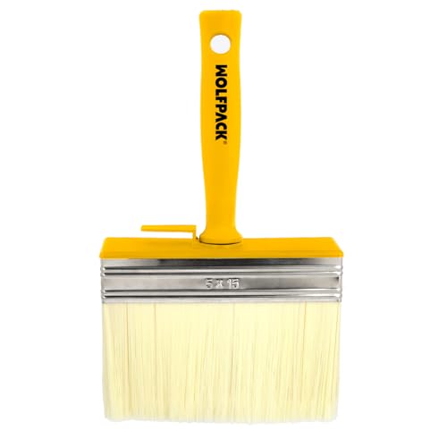 WOLFPACK LINEA PROFESIONAL Brocha Profesional Techos 150x50 mm. Cerda Blanca. Mango Ergonomico, con Gancho. Brocha Pintura, Brocha Pintor Profesional