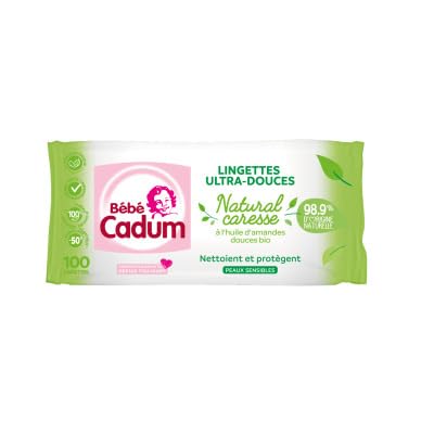 Cadum Lingettes Bebe Ultra-Douce Natural Caresse à l Huile d Amandes Do - Le sachet de 100