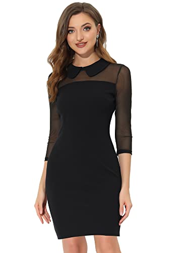 Allegra K Vestido de malla con cuello Peter Pan para mujer, Negro, 40