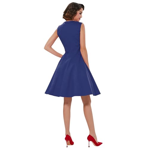Image of KILLREAL Women's Vintage Polka Dot Print A-Line Pin Up Style Sleeveless Cocktail Party Casual Dress