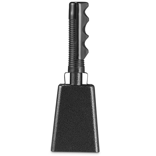 Steel Cow Bell Loud Cheering Noise Makers for Sporting Events Cowbell with Handle For Football Games School Spirit Rallies & Celebrations - Large Cow Bells Black Matel Percussion Music Instrument