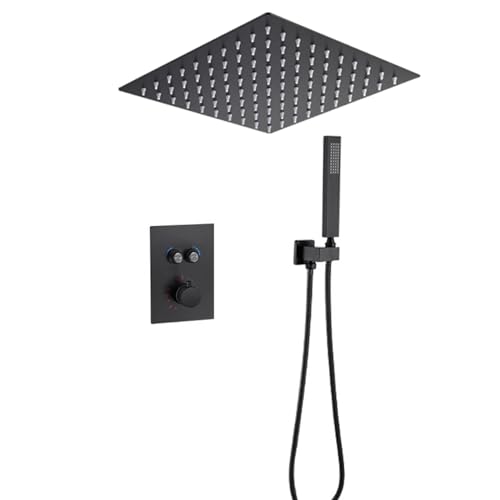 Ensemble de pommeau de douche carré en acier inoxydable finition noire - 2