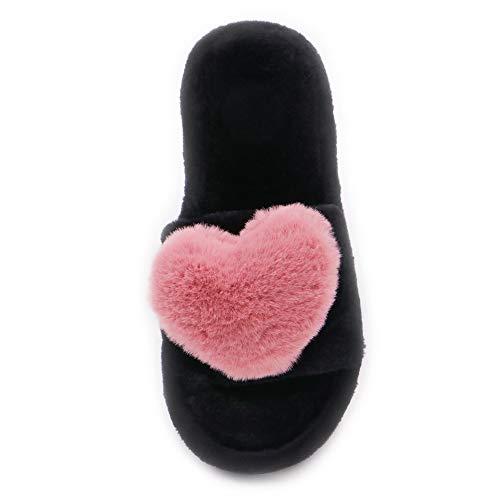 Crazy Lady Women's LOVE Slippers Fuzzy Fluffy Memory Foam House Shoes Open Toe Indoor and Outdoor4