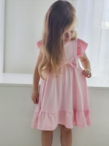 Toddler Girl Dress Flutter Ruffle Sleeveless Square Neck Bow Summer Boho Swing Dresses 2-6T3