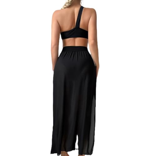 Women's 3 Piece Bathing Suits One Shoulder Bikini Set with Cover Up Skirts2