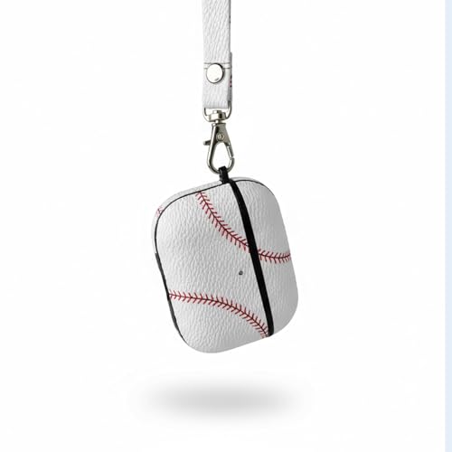Image of for AirPods 4 Case 2024 (4th Gen, A3058 /A3059) - PU Leather & Hard PC Shockproof Cover with Keychain, LED Visible, Wireless Charging Compatible for Men Women Sports Enthusiasts, Baseball