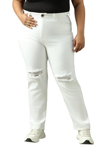 Image of High Star Women Washed Cotton Straight Fit High- Rise Jeans 54