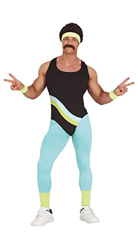 FIESTAS GUIRCA Fato de fato de ginástica anos 80 - macacão multicolorido instrutor de ginástica para homem adulto tamanho L 52-54