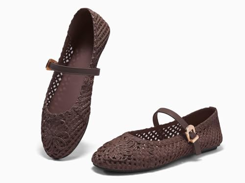 Image of Coutgo Womens Mary Jane Woven Flats Round Toe Ballet Flats Dressy Comfortable Slip On Shoes