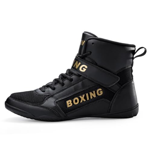 Hixingo Zapatos de Boxeo para Hombre Mujer 36-47, Zapatillas Boxeo Hombre Mujer Cons Uelas de Goma Antideslizantes Zapatillas Lucha Libre Ligero y Respirable (QK368 Negro,39)