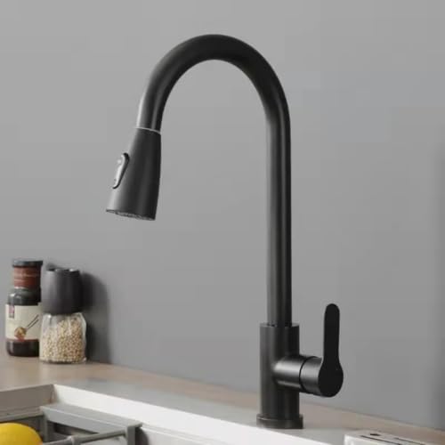 Torneira Para Pia e Cozinha Gourmet Preta Fosco Monocomando Cone 2 Jatos Extensível Quente e Fria de