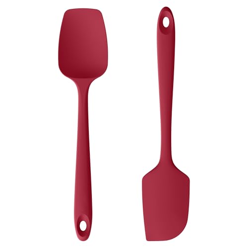 U-Taste Silicone Spatula Set of 2: 315℃ Heat Resistant Flexible Seamless Rubber Spoon Spatula, Baking Cooking Kitchen Utensil with Nylon Core for Nonstick Cookware Mixing Stirring Scraping (Red)