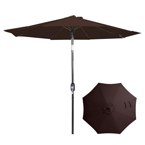 ZIHQRgE Sombrilla de Mesa para Exteriores 270cm Parasol de Mercado con Botón de Inclinación y Manivela, 8 Varillas para Patio Jardín Terraza Piscina(Brown)