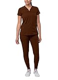 Adar Uniforms, Pro Movement Booster Scrub Set For Women - Sweetheart V-Neck Scrub Top & Yoga Jogger Scrub Pants - P9400 - Coffee - M