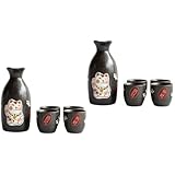 Pot à saké fait à la main - décoré de motifs de chats peints à la main, cet ensemble à saké est magnifique et exquis, pot à saké de style