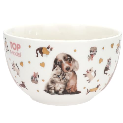 Depesche 13867 TOPModel Fur ever Friends - Müslischale in Weiß, mit Model Motiv, Hunden, Katzen und Gold, Schüssel mit Innenschrift 'Happy Day'
