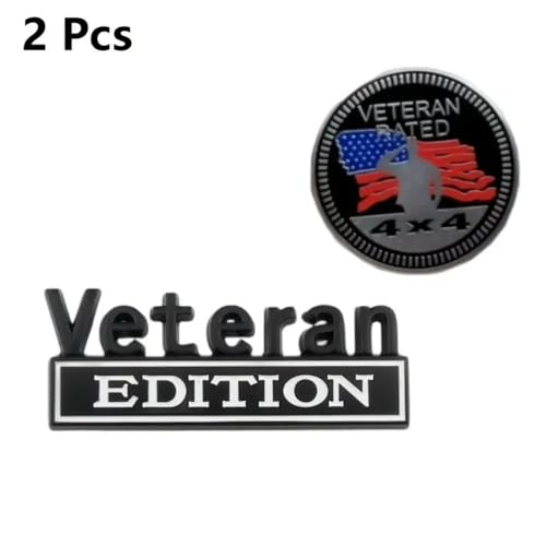 Image of Pair Set Veteran Edition Rated 4x4 Emblem Metal Badge Nameplate Sticker Replacement for Universal Vehicle, Truck, SUV,Motorcycle, Rear Trunk Decals (White)