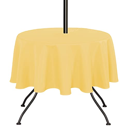 Saraflora Outdoor And Indoor Tablecloth -60 Inch Round, Yellow Wrinkle Free Washable Waterproof Table Cloth With Umbrella Hole And Zipper Round Table Cover For Spring/Summer/Patio/Picnic/Bbqs/Party #TOP1