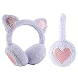 FYting Ohrenwärmer Kinder Mädchen,Ohrenschützer Kinder Winter,Plüschweicher Ohrwärmer, Verstellbarer Kopfumfang, für Weihnachten, Geburtstag, Urlaubs (Lila Katzenohren)