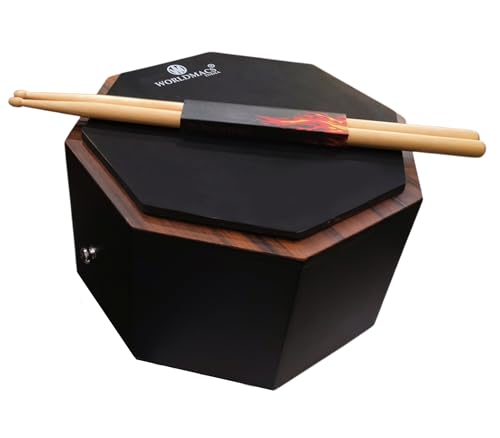 Image of 12 Inches Drum Practice Pad with Actual inchSnare Drum inch Feel with Drumsticks and cover, back side CAJON instrument with heavy bass 2 Internal Snares