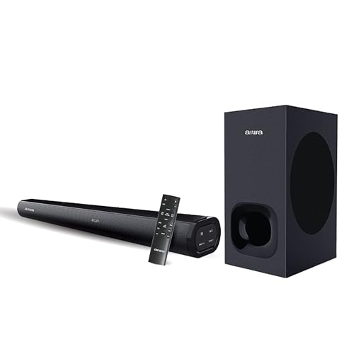 Image of Aiwa Soundbar with Bluetooth V5.3 and Powerful Bass, 6.50 Inches Subwoofer, 2.1 Channel with Remote Control SD Card, HDMI AUX, USB and Optical Connectivity 240W Sound bar | Satori - AW-SSB240 (Black)