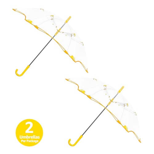 2Pcs Kids Clear Round Bubble Umbrella for Rain, Wide Coverage Arc 43 Inch, Auto Close, Windproof Double Fiberglass Ribs with Spring Supporting, Steel Shaft, Spoke Big Protectors for Safety (Yellow) — view 2