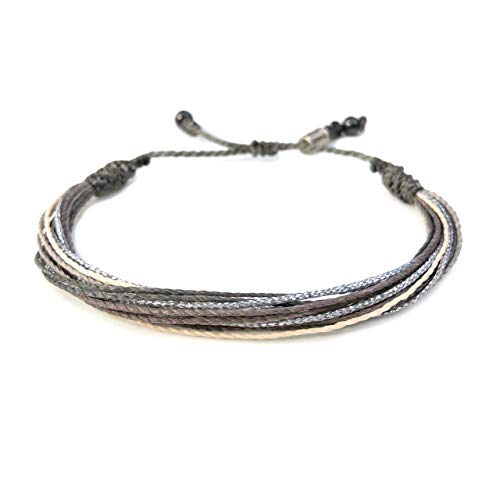 Grey String Bracelet with Hematite Stones in Gray, Off-White, and Metallic Silver - Handmade Surfer Rope Friendship Bracelet Adjustable for Men and Women