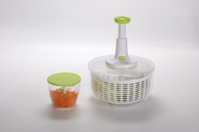 2 In 1 Salad Spinner Fast Dry with Mini Food Chopper, Hand-Powered, Red, 2-Piece Kitchen Set (red)