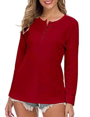 Image of MOLERANI Womens Long Sleeve Waffle Knit Henley Shirts Tunic Tops