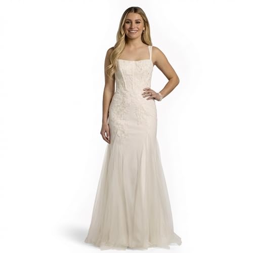 Davids Bridal Tulle Lace Applique Corset Mermaid Wedding Dress Womens Size 16W Ivory