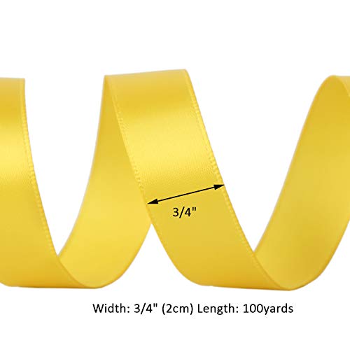 Langeo Ribbon, Fabric Ribbons 100 Yards 2Cm 3/4" Wide, Gift Wrapping Ribbon, Holiday Decorative Ribbon, Cake Box Wrapping Ribbon/Yellow Ribbon #TOP3
