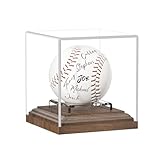 Baseball Display Case for Balls Walnut Wood Base Acrylic Baseball Holder Display Case Uv Protection Baseball Cube Box Stand Memorabilia Autograph Ball, Ideal Gift for Official Size Ball Display
