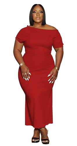 YeGine Women Plus Size Bodycon Long Dress Off Shoulder Sexy