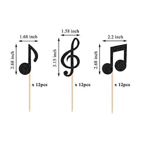36Pcs Black Glitter Music Notes Cupcake Toppers Food Picks Musical Symbols Cake Decoration For Baby Shower Birthday Music Themed Party Suppliers #TOP1
