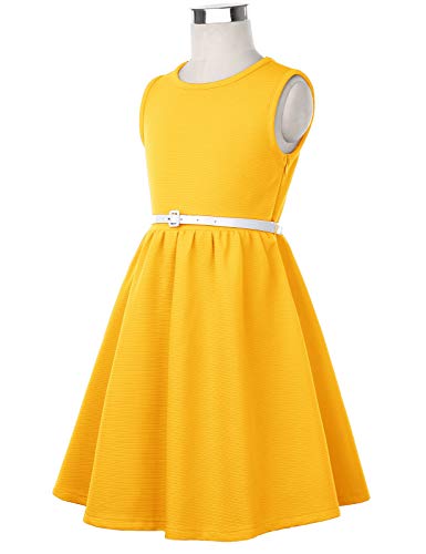 Grace Karin Girls Retro Sleeveless Floral Printed Swing Dresses With Belt Yellow #TOP1